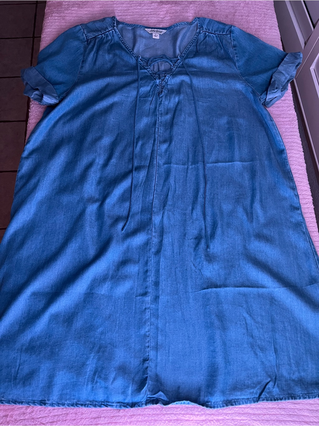 Lucky Brand Women's Blue Lace-Up Shift Lightweight Dress Denim Large